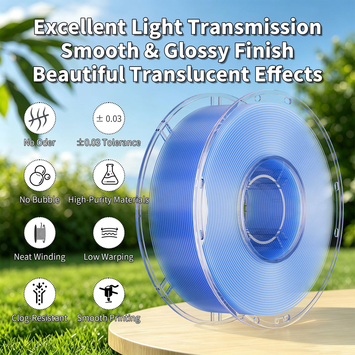 LEVEMAKER PLA Translucent 3D Printer Filament 1.75mm Semi-Transparent Clear PLA for Light Diffusion & Lampshades, Compatible with Bambu Lab / Creality (1kg / 2.2lbs)