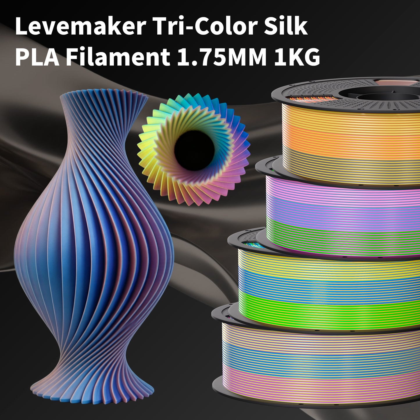 LEVEMAKER Tri-Color Silk PLA 3D Printing Filament 1.75MM 1KG