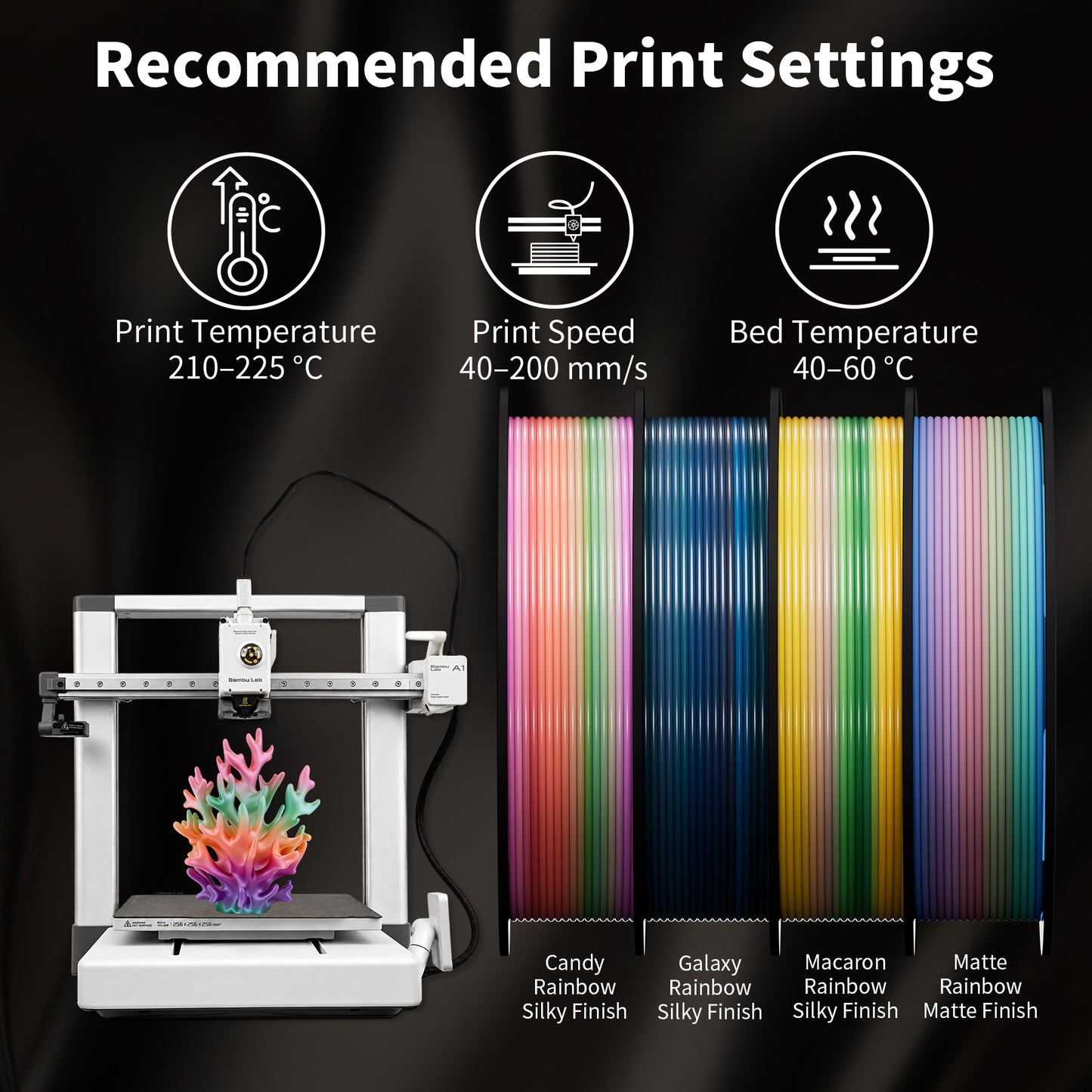 LEVEMAKER Rainbow PLA 3D Printing Filament 1.75MM 250g*4