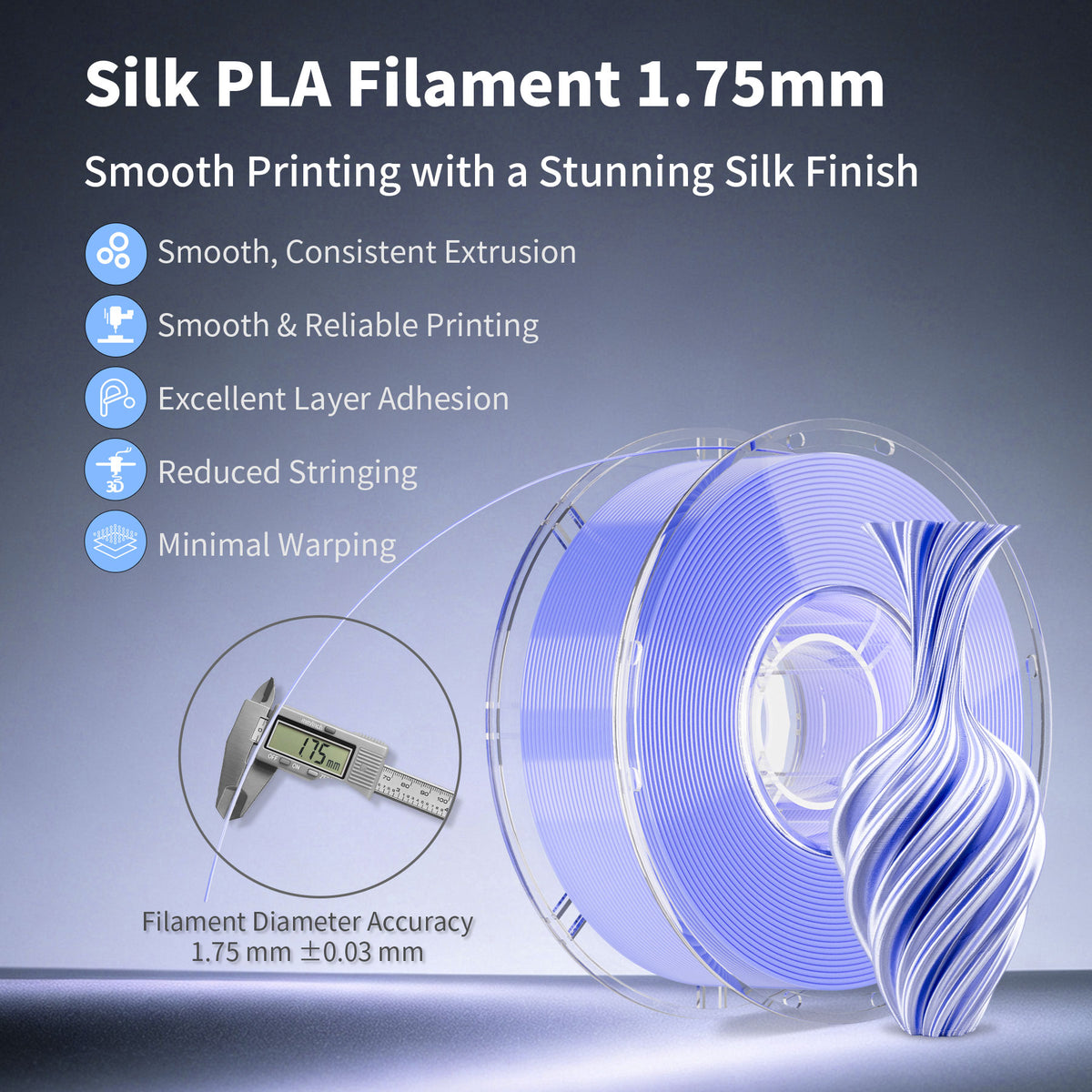 LEVEMAKER PLA Silk 3D Printer Filament 1.75mm, Shiny Silky Glossy Finish, High Speed 300mm/s Compatible with Bambu Lab / Creality