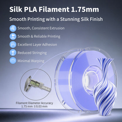 LEVEMAKER PLA Silk 3D Printer Filament 1.75mm, Shiny Silky Glossy Finish, High Speed 300mm/s Compatible with Bambu Lab / Creality