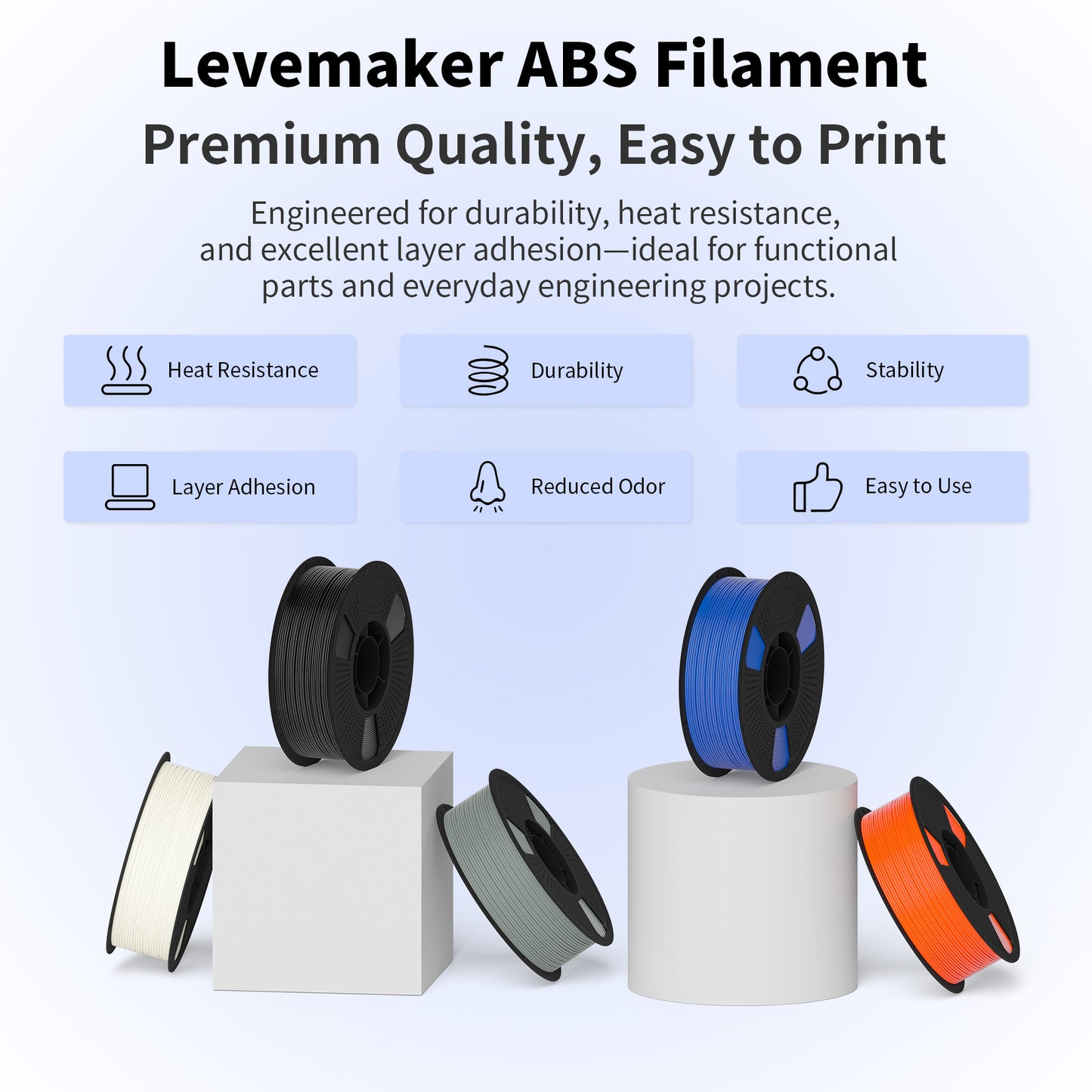 LEVEMAKERE High-Impact ABS 3D Printer Filament 1KG | 1.75mm Professional Grade