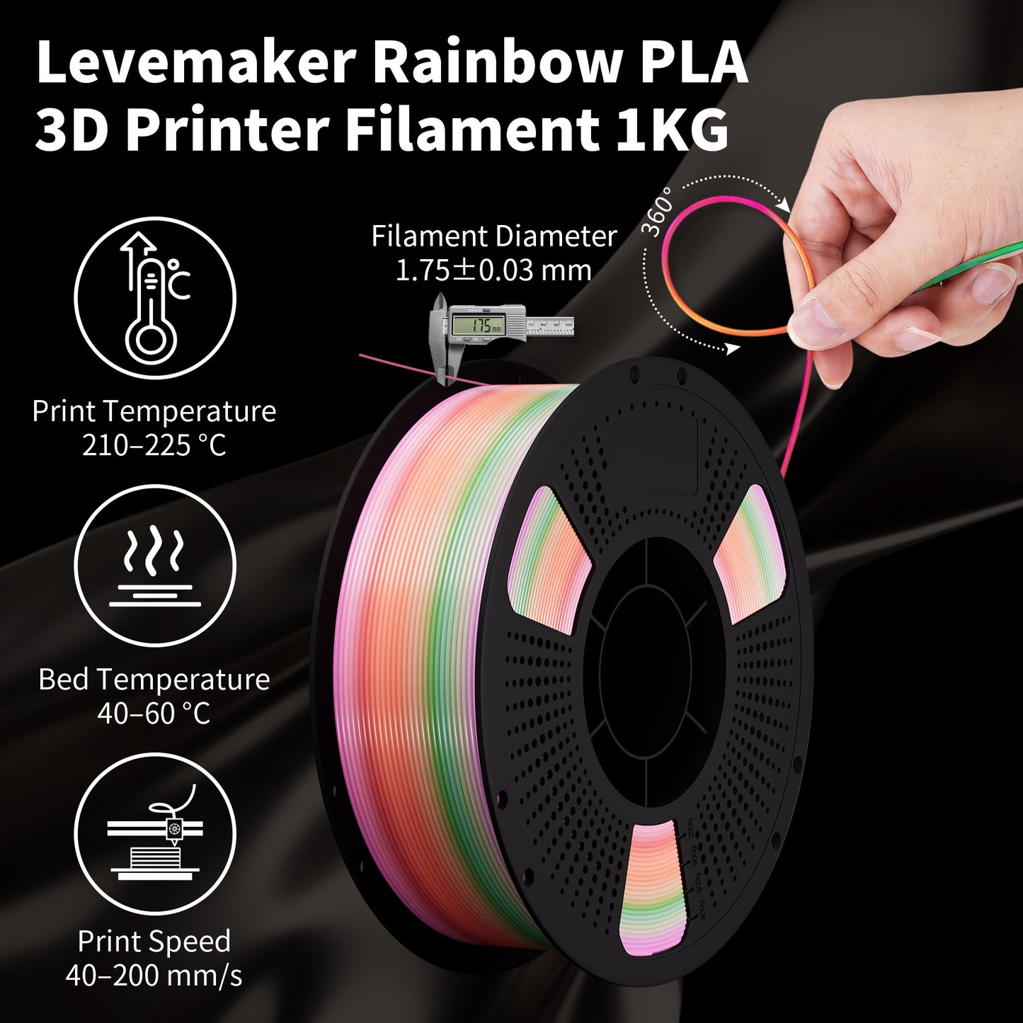 LEVEMAKER Rainbow PLA Series 3D Printing Filament 1.75MM 1KG