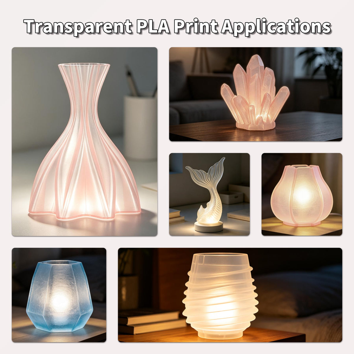 LEVEMAKER PLA Translucent 3D Printer Filament 1.75mm Semi-Transparent Clear PLA for Light Diffusion & Lampshades, Compatible with Bambu Lab / Creality (1kg / 2.2lbs)
