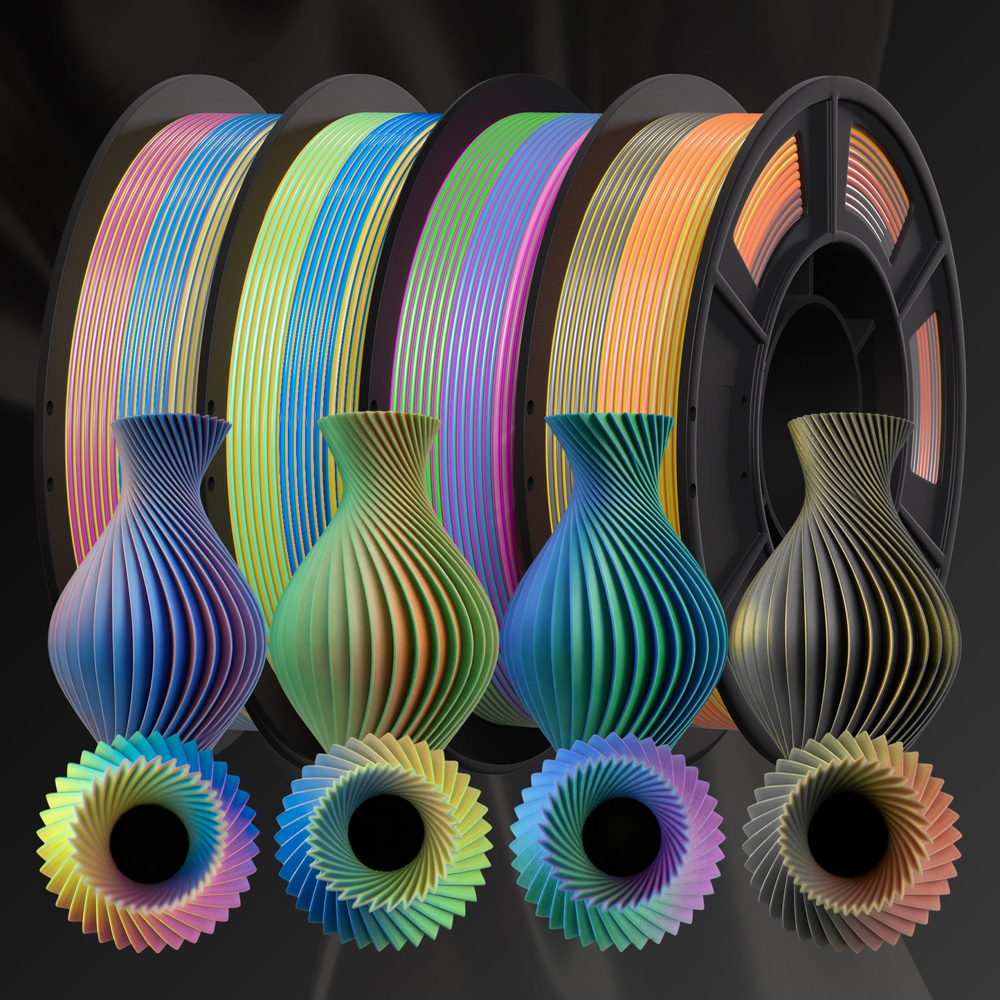 LEVEMAKER Tri-Color Silk PLA 3D Printing Filament 1.75MM 250G*4