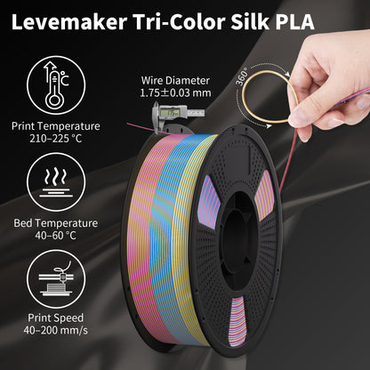 LEVEMAKER Tri-Color Silk PLA 3D Printing Filament 1.75MM 1KG