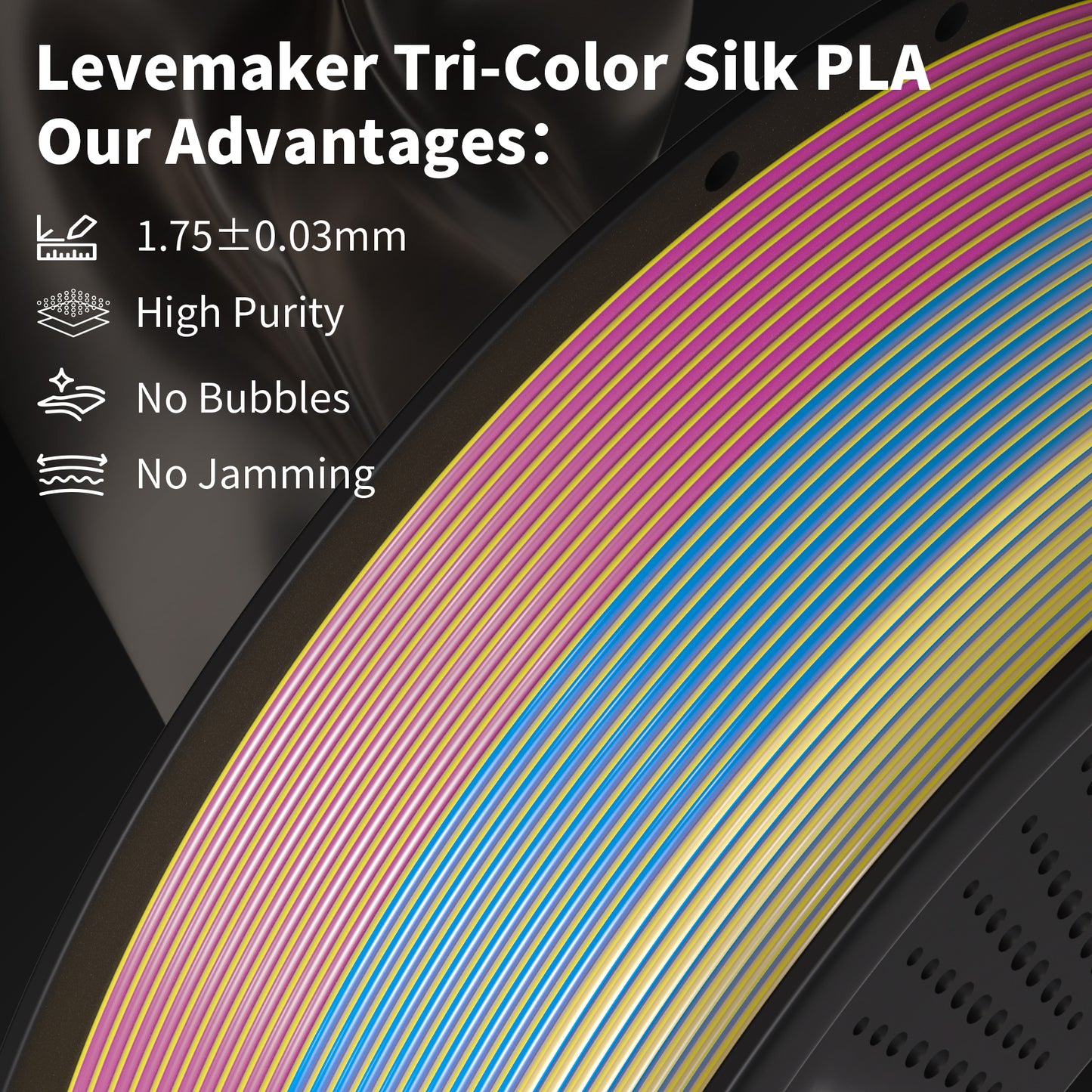 LEVEMAKER Tri-Color Silk PLA 3D Printing Filament 1.75MM 1KG