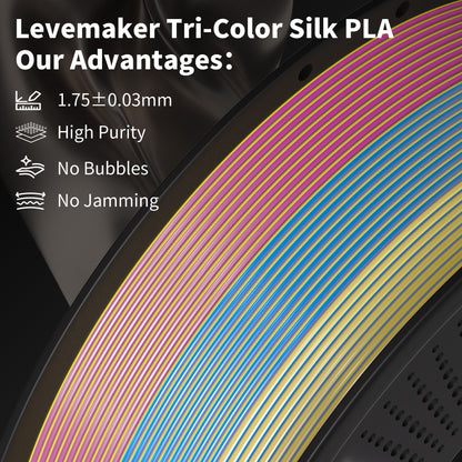 LEVEMAKER Tri-Color Silk PLA 3D Printing Filament 1.75MM 1KG