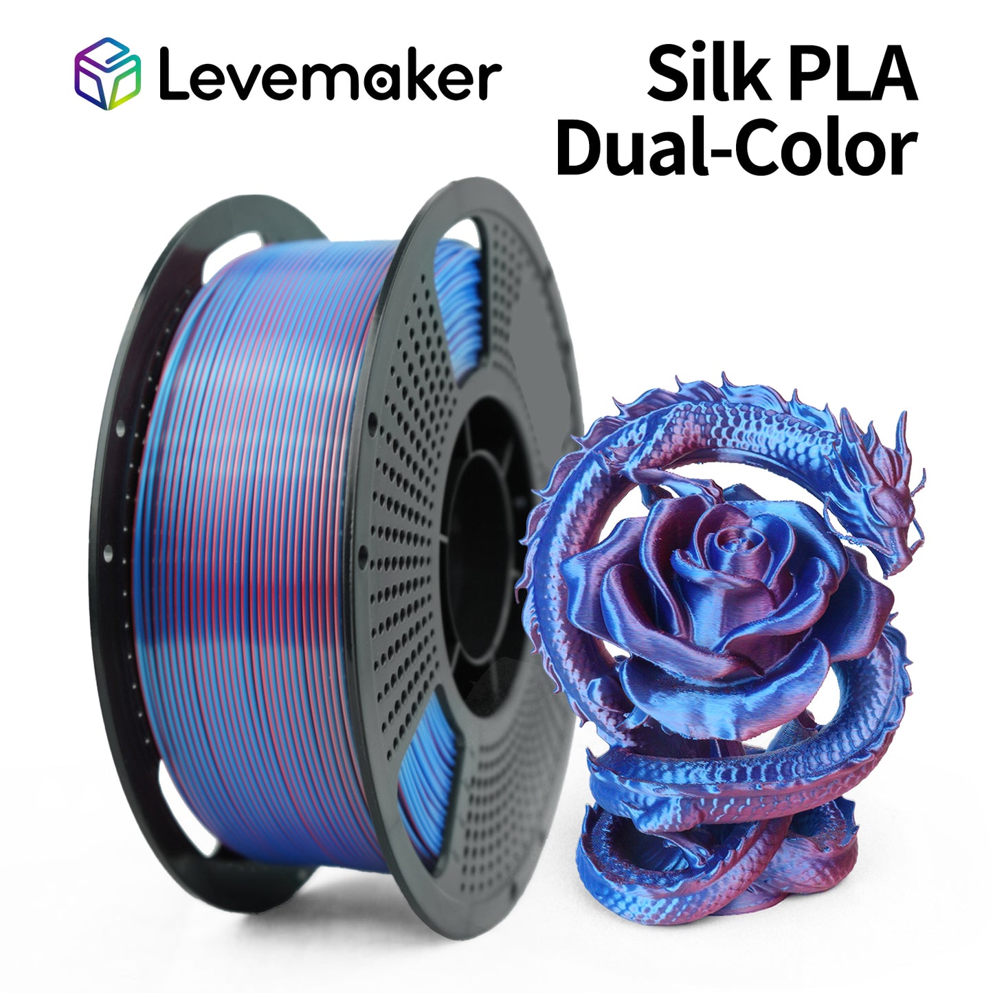 LEVEMAKER Dual-color Silk PLA 3D Printing Filament  1.75MM 1KG--Silk + Color Blend