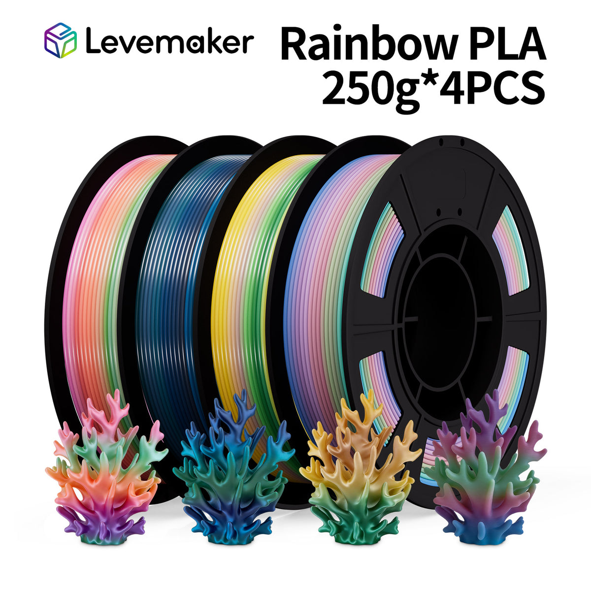 LEVEMAKER Rainbow PLA 3D Printing Filament 1.75MM 250g*4