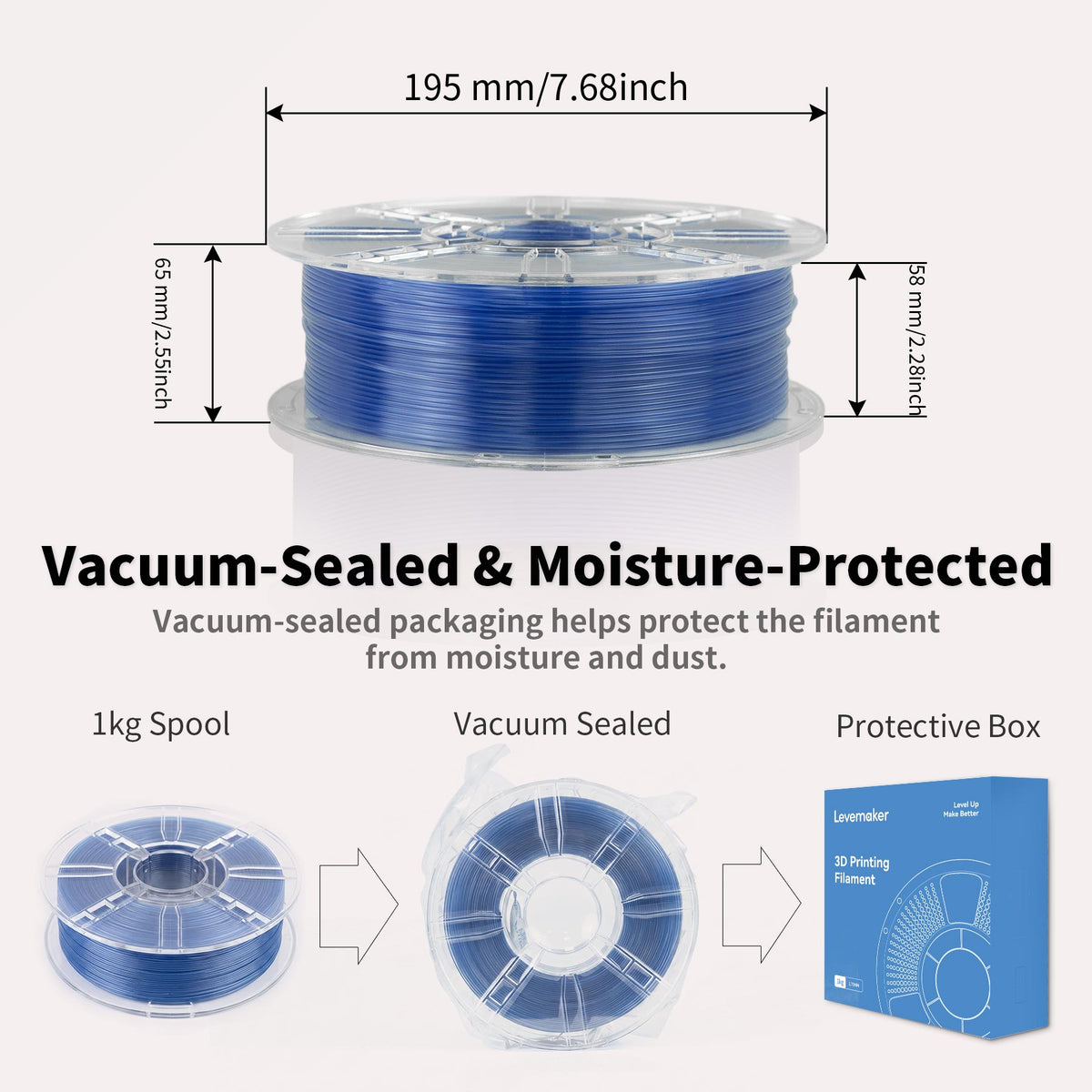 LEVEMAKER PLA Translucent 3D Printer Filament 1.75mm Semi-Transparent Clear PLA for Light Diffusion & Lampshades, Compatible with Bambu Lab / Creality (1kg / 2.2lbs)
